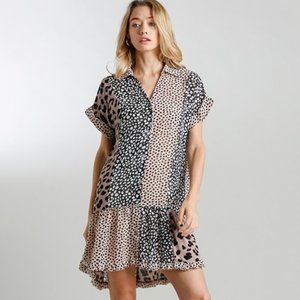 Umgee Mixed Animal Print High Low Hem Dress